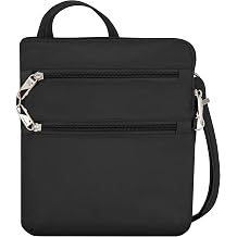 Travelon Unisex-Adult Anti-Theft Classic Slim Dbl Zip Crossbody Bag Messenger, Black, 9 x 10.5 x 1