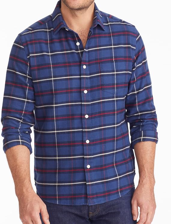 UNTUCKit Flannel Andes Shirt - Untucked Shirt for Men, Long Sleeve, Dark Blue Check, Medium, Slim Fit
