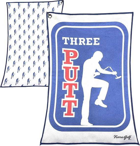 Three Putt Funny Golf Towel for Golf Bag | Golf Towels for Men, Golf Accessories for Men | Microfiber Fabric, Designs On Front & Back, Clip Included (16x24in)