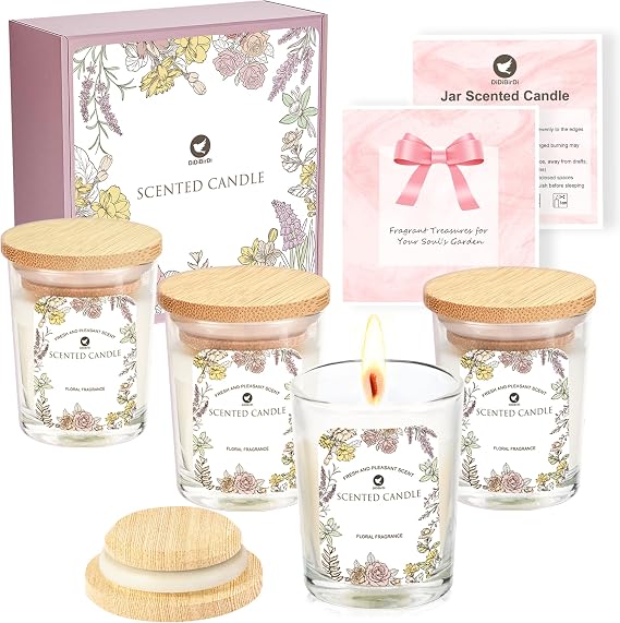 Scented Candles Gifts for Women Set 4 Pack- Rose, Lavender, Vanilla, Jasmine Fragrance, Birthday, Bath Yoga, Wedding, Mother's Day