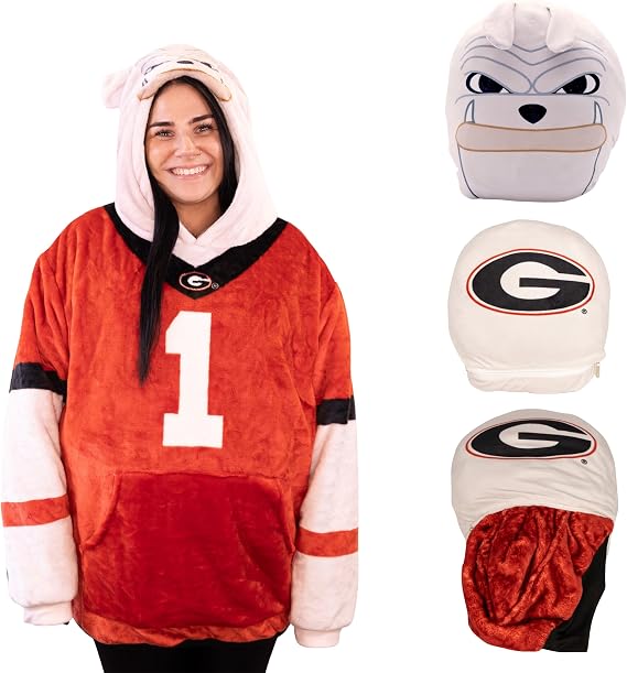 Plushible Wearable Blanket Hoodie - Oversized University of Georgia Bulldog Long Sleeve Sweatshirt Pocket - 2-in-1 Oversized Hoodie Blanket Pillow - Cozy Snugible Gifts for Men and Women