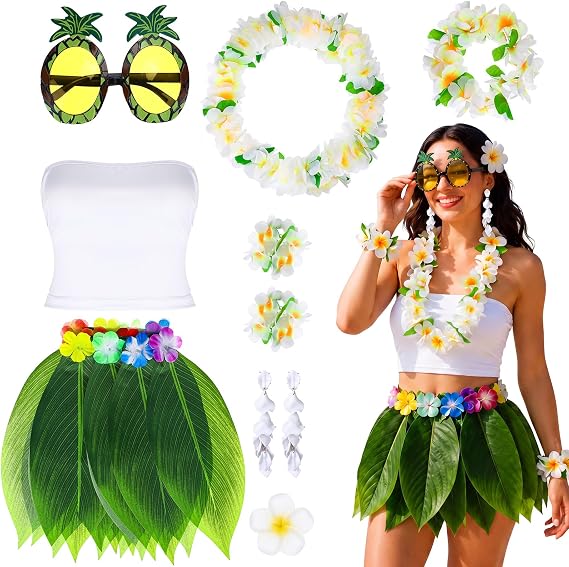 Hicarer 9 Pcs Hawaiian Costumes Accessories Women Luau Outfit