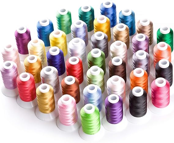 Simthread 40 Colors Polyester Embroidery Machine Thread Kit | 550Y(500M) Compatible with brother Babylock Janome Singer Husqvarna Bernina Embroidery,40wt