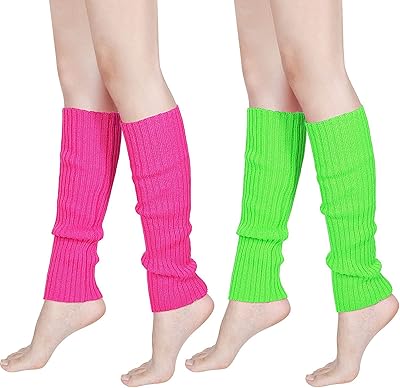 Syhood 80s Women Neon Leg Warmers Knit Ribbed Leg Warmer for Party Accessories