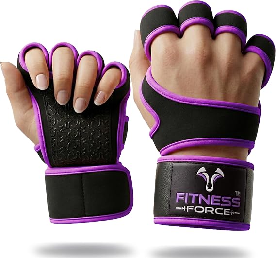 FITNESS FORCE Ventilated Gym Gloves for Men with Built-in Wrist Support for Workouts, Weightlifting Gloves, Workout Gloves for Women