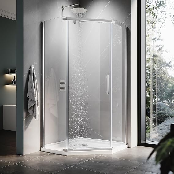 ELEGANT 36" W x 72" H Neo-Angle Frameless Corner Shower Door, Chrome Finish