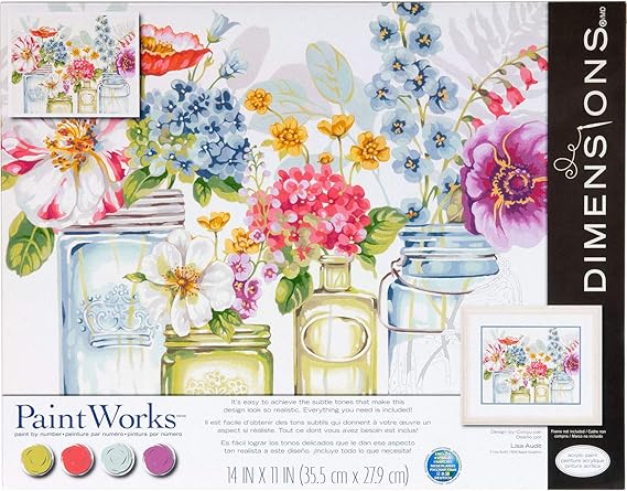 Dimensions , Rainbow Flowers, PaintWorks Paint by Numbers Kit for Adults and Kids, 14'' x 11' | 14" X 11" | Everything Included | Acrylic Paint