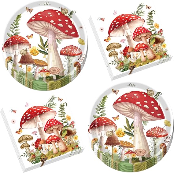Mushroom Birthday Party Decorations 50PCS Plates Napkins Forest