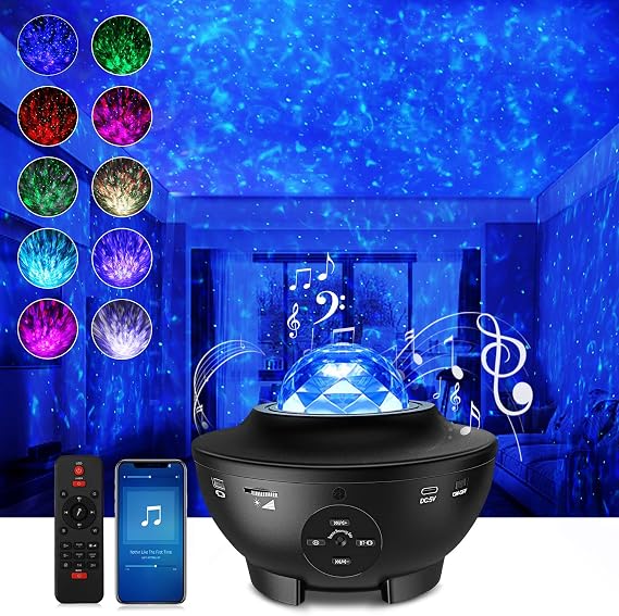Yıldızlı gökyüzü projektörü LED Galaxy Light, yıldızlı projektör ışığı, bulutlar ve yıldızlar, Bluetooth hoparlör fonksiyonu, yıldız projektör, sevgililer günü için gece lambası (mor)