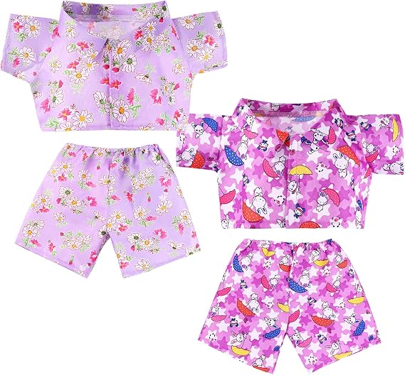 Set of 2 Teddy Bear Clothes Cap & Gow Outfit Fits Make Your Own Most 14" - 18" Bear Plush Stuffed Animal Outfit Pet Dog Doll Cap and Gown Build a Bear Clothe(Pajamas Style, Fit 14"-18")