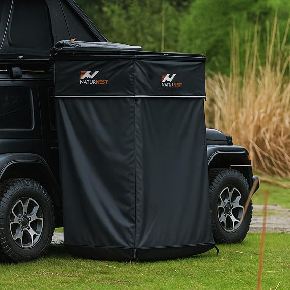 Naturnest Shower Awning, Car Camping Shower with Led Light, Roof, and Floor Mat, Portable Privacy Car Side Tents as Camping Bathroom, Restroom, Toilet