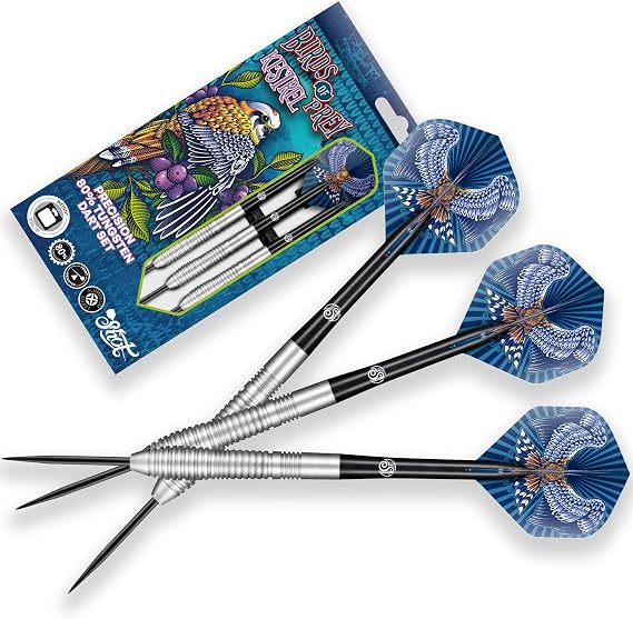 Shot! Darts Steel Tip, Birds of Prey Kestrel (23g/24g/25g/27g), 90% Tungsten Barrel, Handcrafted Professional Dart Set & Flights Made in New Zealand, Metal Tip for Bristle Dartboard