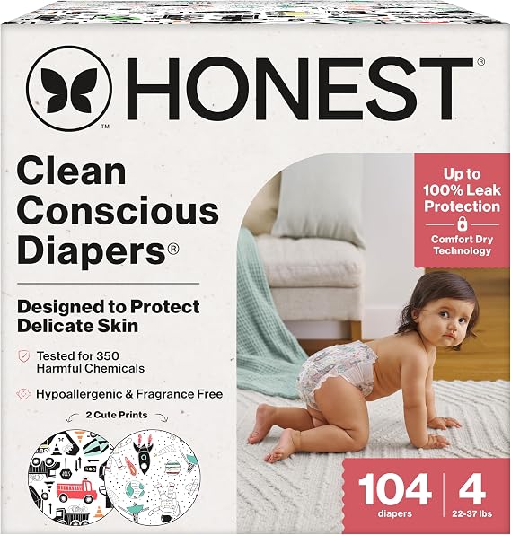 The Honest Company Daytime Diapers, Space Travel Big Trucks, Size 4, 104ct