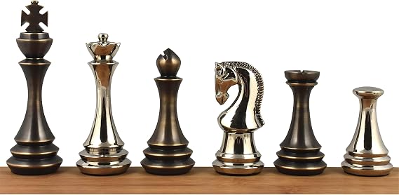Royal Chess Mall Russian Zagreb Chess Pieces Only Metal Chess Set, Brass, 4.4-in King, Luxury Chess Set, Triple Weighted Chess Pieces (7.7 lbs)