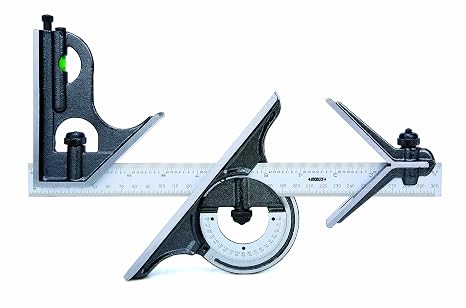 INSIZE 2278-180E Combination Square Set, 1/8", 1/16", 1/32", 1/64" Graduation, silver