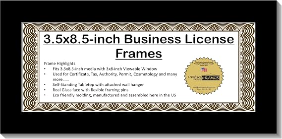 Creative Picture Frames 3.5X8.5Bk Business License Frame 3.5 By 8.5-Inch Self Standing Easel With Wall Hanger For More Versatility (Pack of 1, Black)