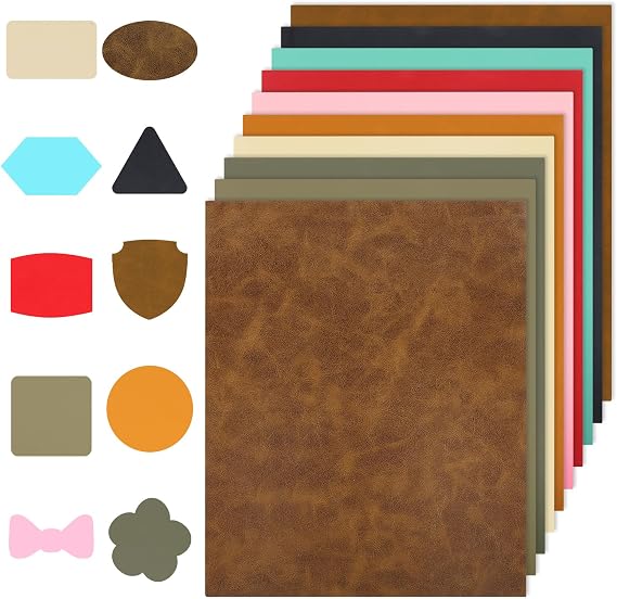 10 Pack Faux Leather Sheets 12.6 X 10.2 Inch Double Sided Leatherette Sheets for Laser Engraving, 10 Colors Leather Sheet for Leathers Working Patches for Iron-On Hats Cap Jacket Backpack