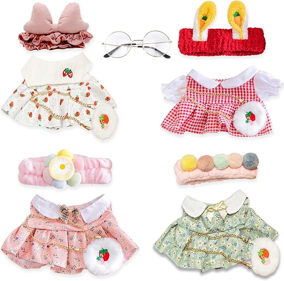 LALAFANFAN Duck Plush Clothes 4 Packs, Kawaii Duck Stuffed Animal Plush Clothes / 13 Accessories (red)