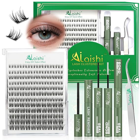 Wispy Lash Clusters Kit Natural Eyelash Clusters 10-18mm Lash Extension Kit D Curl Manga Eyelash Extensions Kit with Lash Bond and Seal, Remover, Tweezers(MIX1-1S-L)