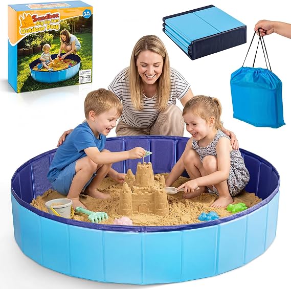 Kids Foldable Portable Sandbox, Large 48'' Sand Box for Outdoor Indoor Use