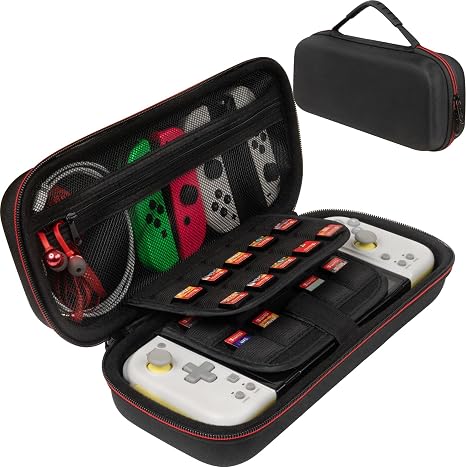 ButterFox Large Carrying Case for Hori Split Pad Compact with 20 Game Holders (18 Physical + 2 digital) (Black/Red, 20 Game Slots)