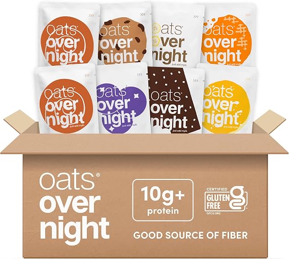 Oats Overnight - Vegan Variety Pack High Protein, High Fiber Breakfast Shake - Gluten Free, Non GMO Oatmeal Banana Bread, Blueberry Cobbler & More 8 Pack
