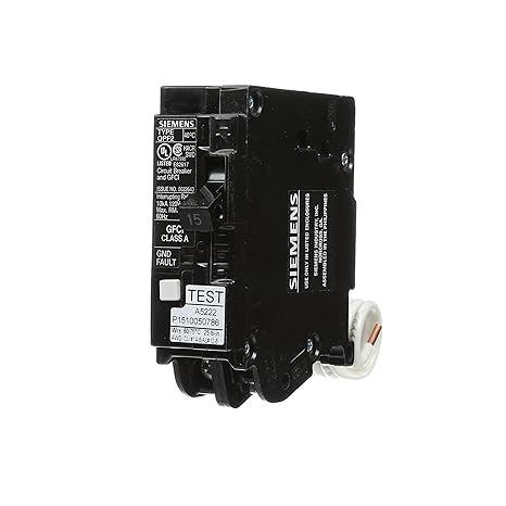Siemens QF115A Ground Fault Circuit Interrupter, 15 Amp, 1 Pole, 120V, 10,000 AIC