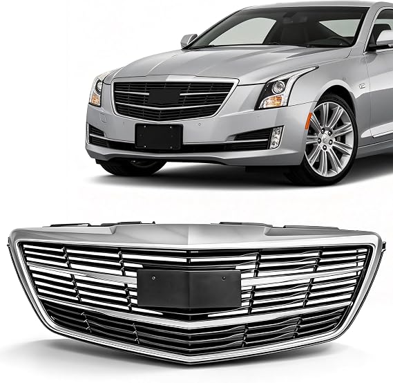 PartsFlow Front Center Bumper Grill Black With Chrome Grille Compatible With 2015-2019 Cadillac ATS 2.0L 2.5L 3.6L 22879627 22879629