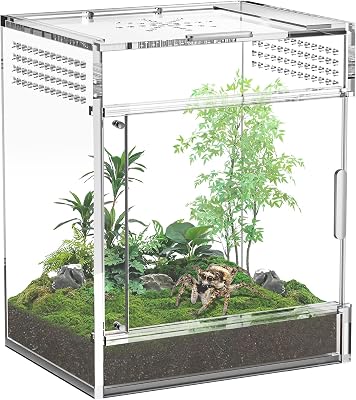 Jumping Spider Enclosure, One-Piece Fully Transparent Acrylic Small Reptile Enclosure, 5.9x5.9x9 inch Small Terrarium for Tree Frogs, Tarantulas, Mantises, Jumping Spiders 5.9x5.9x9