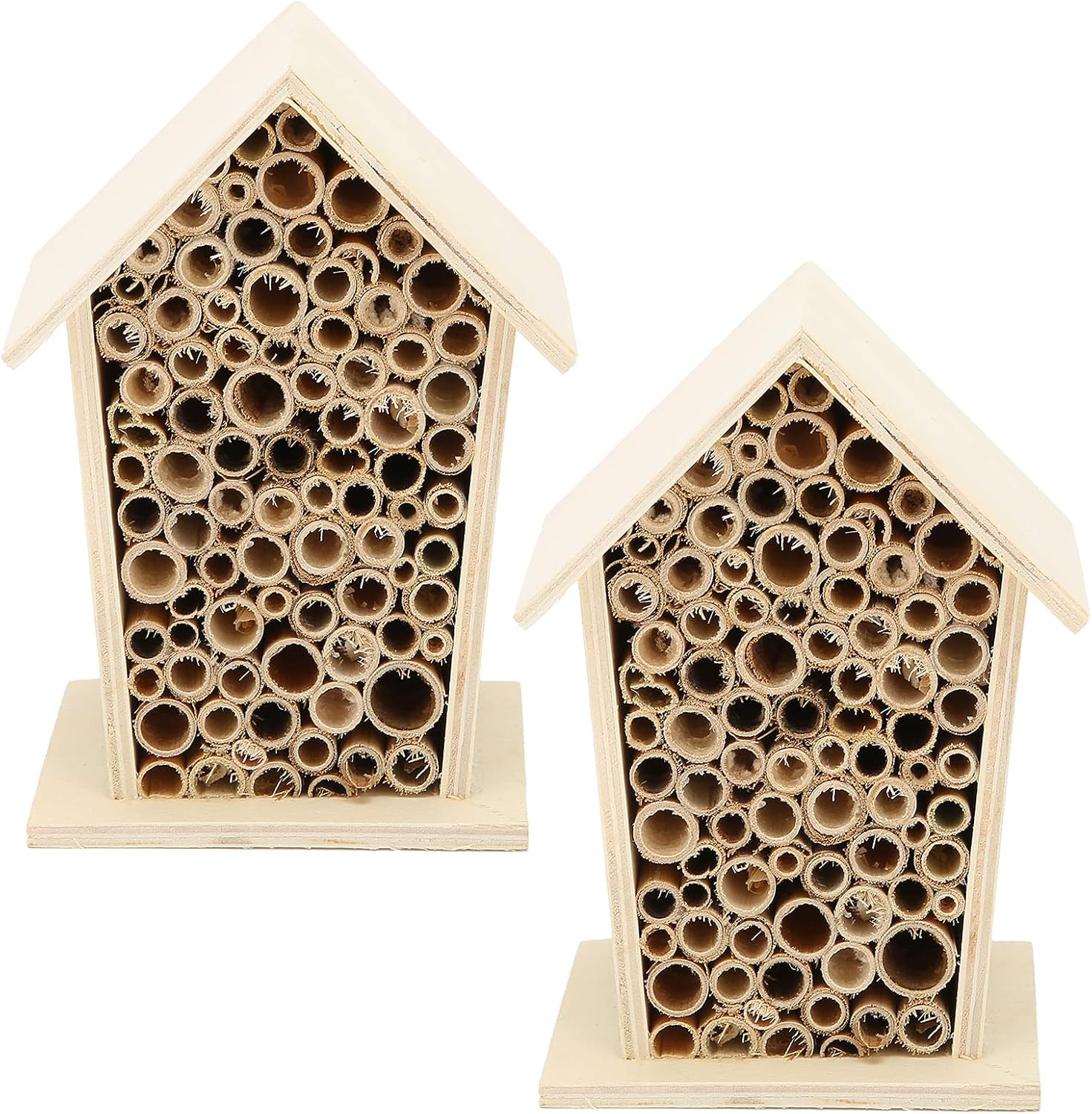 2PCS Wooden Bee House Wood Bee Room Hotel Shelter Handmade Elderberry Bee Hotel Bee Hive Attracts Peaceful Bee Pollinators to Enhance Garden Productivity
