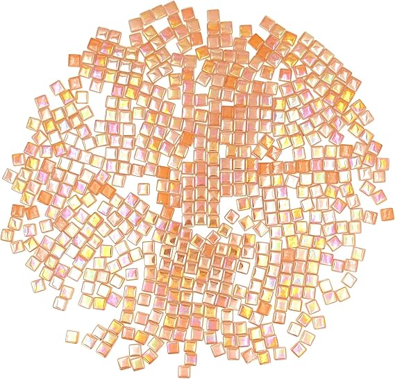 1.1lb Square Crystal Mosaic Tiles, Iridescent Mosaic Glass Tiles for Crafts, Mosaic Pieces DIY Hobbies Children Handmade Jewelry Art Decoration Gifts,525 Pieces (Camel)