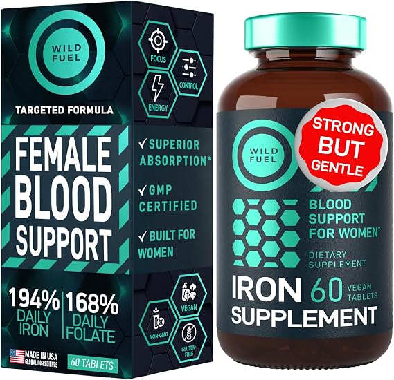 Iron Supplement for Women with Folic Acid - 35 mg Blood Builder Ferrous Sulfate, Folic Acid 400 mcg - Iron Pills for Women with Anemia & Pregnancy Support - 60 Gluten-Free, Vegan Vitamin Tablets