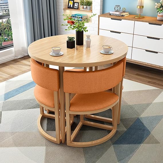 Round Dining Table and Chair Set, Office Reception Negotiation Table and Chair Combination, Leisure Area Home Balcony Small Round Table, Suitable for Lounge, Living Room (Color : Orange)