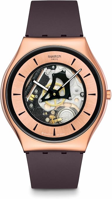 Swatch Skin Irony 42 Lacquered Unisex Watch Casual Polymer Brown Quartz Waterproof Copper Flame