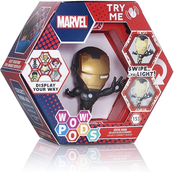 WOW! PODS Avengers Collection - Limited Edition Metallic Ironman | Superhero Light-Up Bobble-Head Figure | Official Marvel Collectable Toys & Gifts,Metallic Iron Man,4 inches