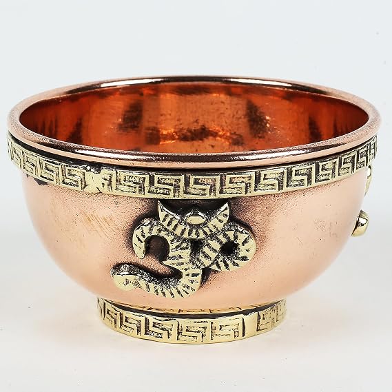 Indian Consigners Small Altar Witchcraft Serving, Offering or Smudging Copper Brass Bowl (OM)