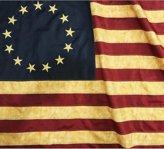 Anley Vintage Style Tea Stained Betsy Ross Flag 3x5 Foot (90 X 150cm) Nylon - Embroidered Stars and Sewn Stripes - 4 Rows of Lock Stitching - Antiqued Early USA Banner Flags with Brass Grommets