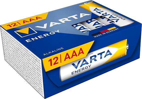 VARTA AAA Batteries, Pack of 12, Energy, Alkaline, 1.5 V, Cube, Packaging 90% Recycled, for Simple Basic Needs, Made in Germany