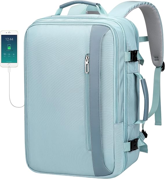 PIJUSHI Travel Backpack for Women Expandable Carry on Luggage Backpack Airline Approved TSA 16" Laptop Bag Business with USB Port(PE034 Blue)
