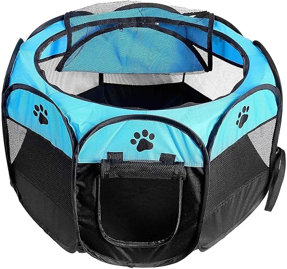 PET Portable Foldable Pet Dog Cat Playpen Crates Kennel/Premium 600D Oxford Cloth,Removable Zipper Top, Indoor and Outdoor Use (Blue)
