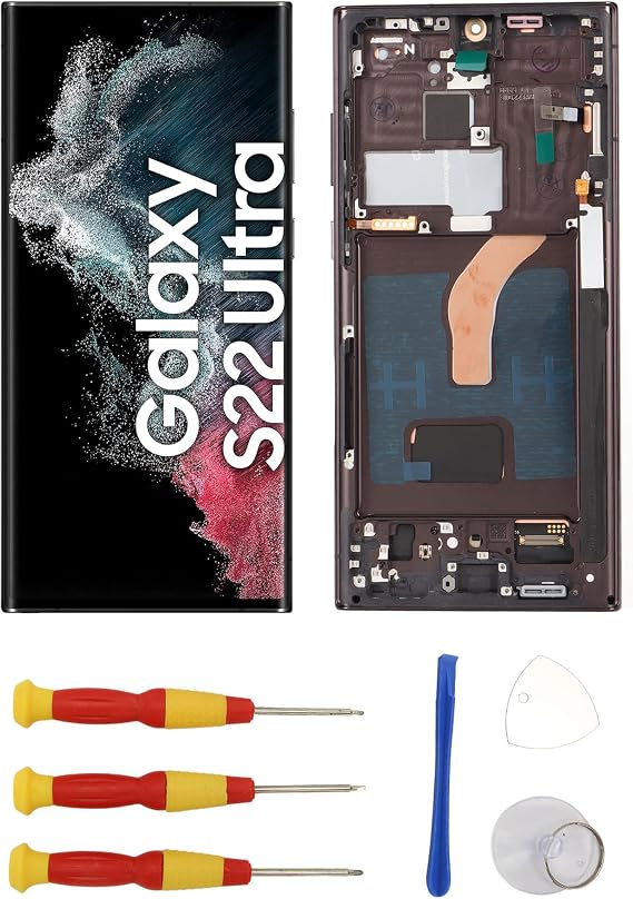 Organic Screen Replacement for S22 Ultra S908U S908W, S908U S908W Frame, Digitizer Assembly with Frame Repair Tools for S22 Ultra S908U S908W