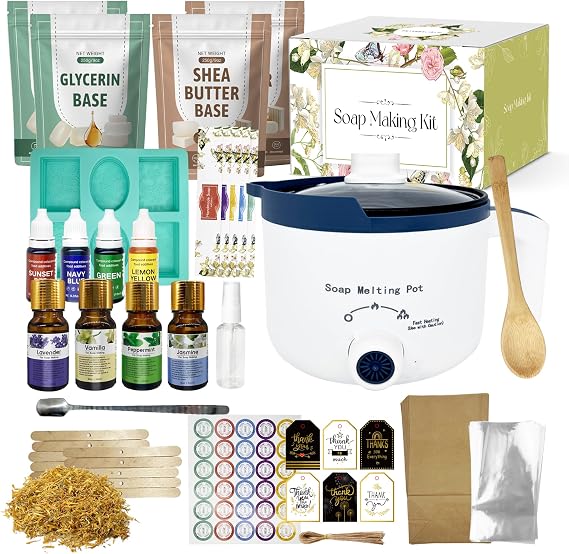 PIUH Soap Making Kit with Soap Melter for Adults Begineer | 2lbs Soap Base, Silicone Molds & Scraper, Calendula,4 Fragrance Oils & Dyes for Soap Making,Soap Making Supplies Kits