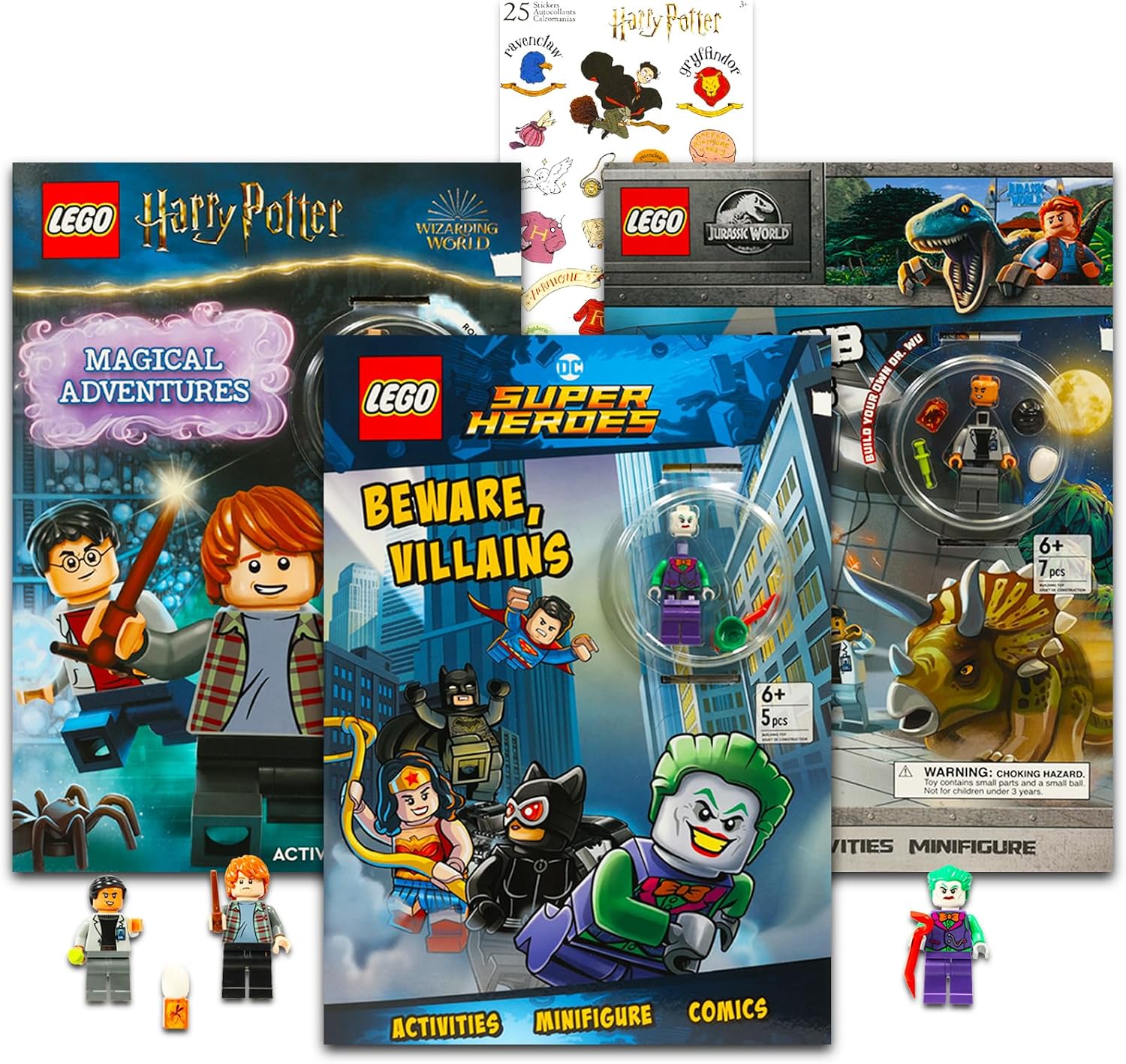 Lego Activity Books Bundle - 3 Books with Mini Toys: Harry Potter, DC Superheroes, Jurassic World & Stickers