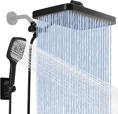 Rain Shower Head with Handheld Spray Combo Set Built-in Power Wash Mode, High Pressure Adjustable 13 Rainfall Dual Shower Head, Double Tandem Shower Head, Waterfall Showerhead Bathroom - Matte Black