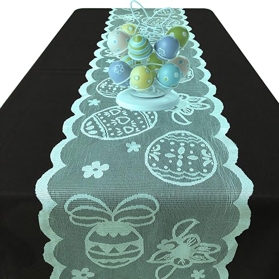 Lace Easter Table Runner - 72 Inches Long - Spring Floral Pattern - Blue