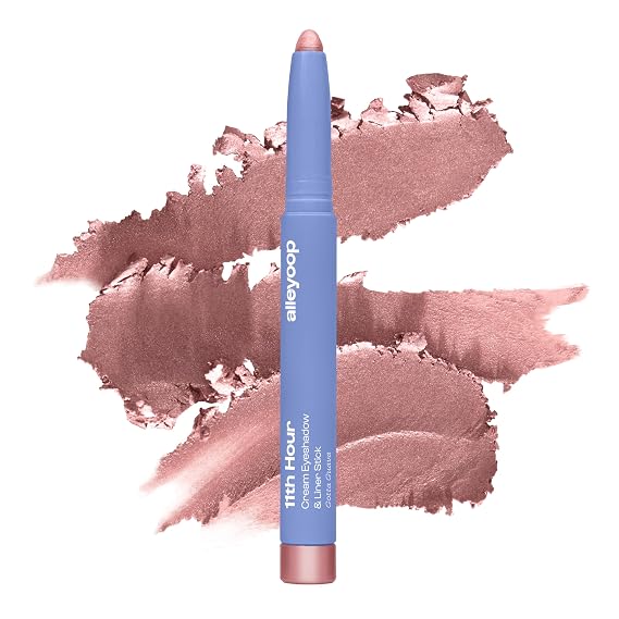 ALLEYOOP 11th Hour Waterproof Cream Eyeshadow Stick Long-Lasting Eye Shadow Pencil & Eyeliner, Cream to Powder Stick & Highlighter Smudge-Proof Eyeshadow Shimmer, Rose Shimmer