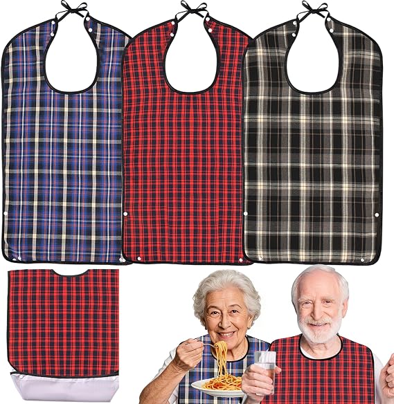 3Pcs Adult Bibs For Men Women Washable Reusable Waterproof Large Bibs For Adult Clothing Protector With Crumb Catcher