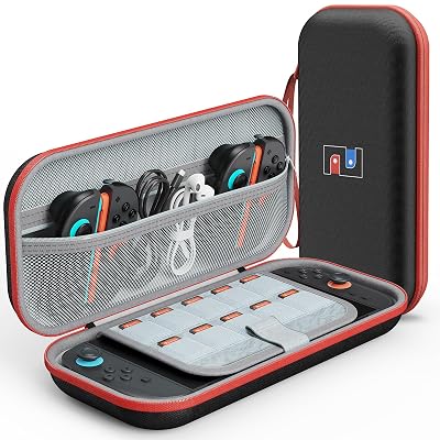 DIGIROOT Switch Case for Nintendo Switch 2 2025 and Switch  OLED, Portable Travel Carrying Case, Slim Hard Shell Protective for Switch 2 Accessories with 10 Game Card Slots Black & Red