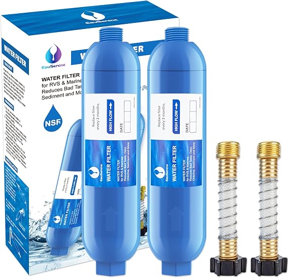 2PK RV Water Filter Kit, Inline Carbon Filter with Flexible Hose