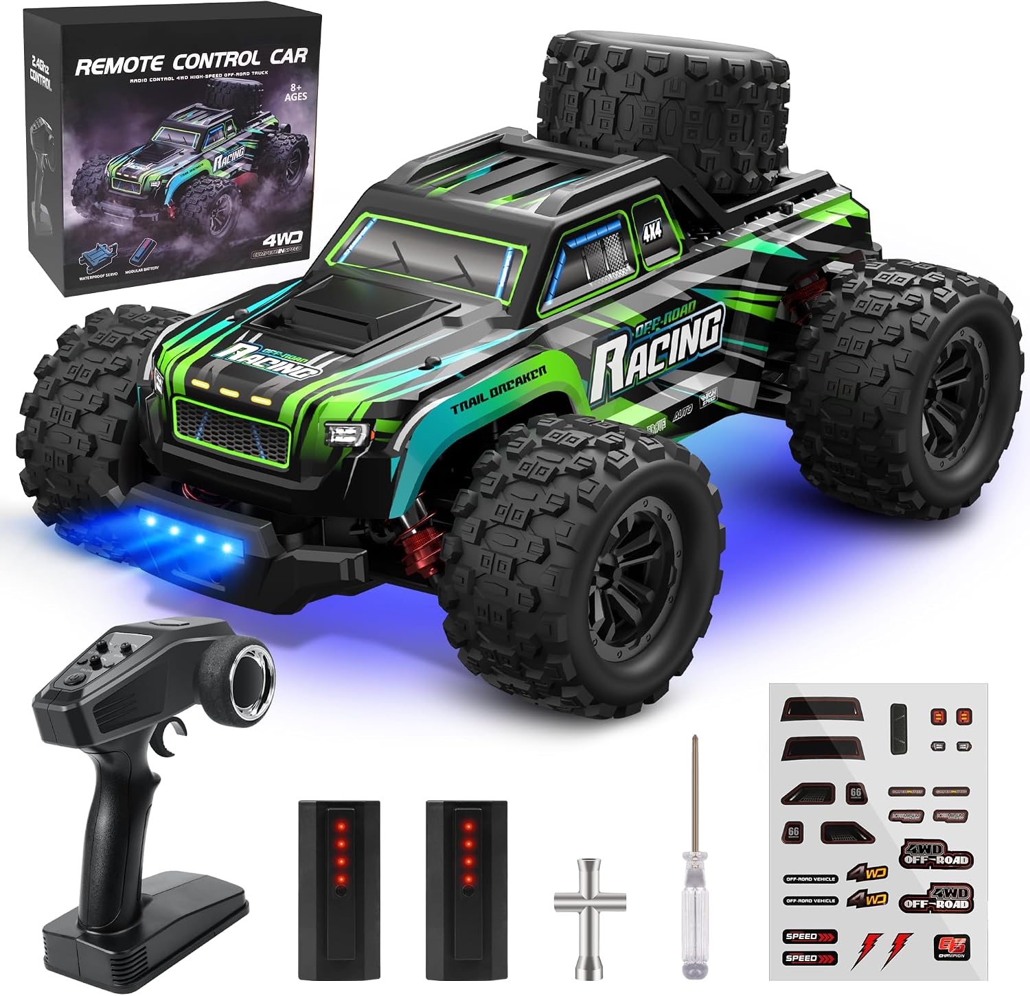 BAZADER Remote Control Cars RC Truck 1:16 RC Car High Speed 40KMH 4WD All Terrains - 2.4G Drift Truck Off Road RC Vehicle With RGB Breathing Lights with 2 Rechargeable Batteries for Adults Boy